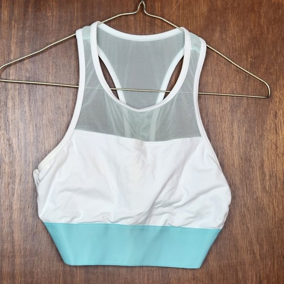 Aerie White & Turquoise Woman’s Racerback Unlined Sportsbra Size Small - Picture 2 of 7